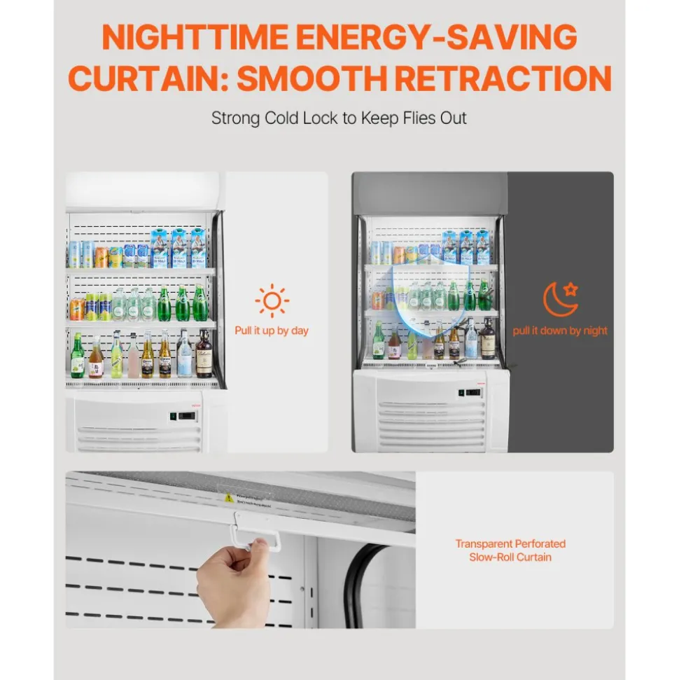 VEVOR Open Air Merchandiser, 2-Tier Shelving Commercial Refrigerator, Grab and Go Display Cooler Refrigerator with Air Curtain, LED Advertising Light, Fits for Restaurants, Stores, Office, 12.7cu.ft.