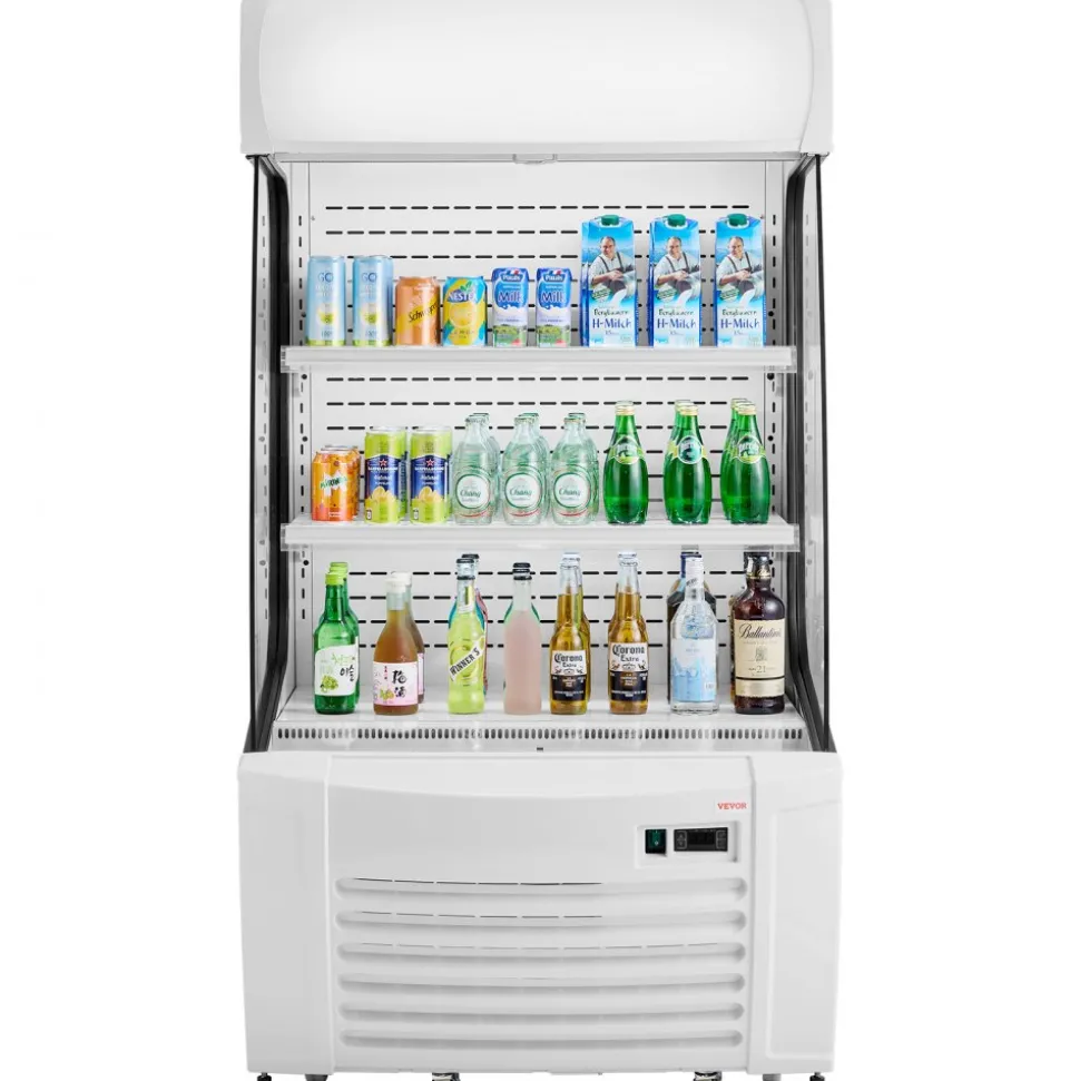 VEVOR Open Air Merchandiser, 2-Tier Shelving Commercial Refrigerator, Grab and Go Display Cooler Refrigerator with Air Curtain, LED Advertising Light, Fits for Restaurants, Stores, Office, 12.7cu.ft.