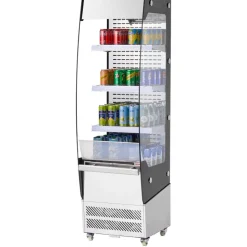 VEVOR Open Air Merchandiser, 3-Tier Shelving Commercial Refrigerator, Grab and Go Display Cooler Refrigerator with Air Curtain, 4 Swivel Wheels, LED Light, for Restaurants, Stores, Office, 7.8cu.ft.