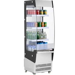 VEVOR Open Air Merchandiser, 3-Tier Shelving Commercial Refrigerator, Grab and Go Display Cooler Refrigerator with Air Curtain, 4 Swivel Wheels, LED Light, for Restaurants, Stores, Office, 7.8cu.ft.