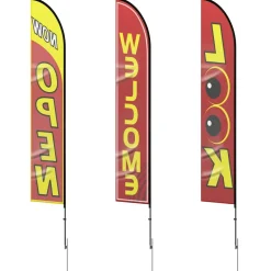 VEVOR Open Flags with Pole Kit, Advertising Flags for Business Outside, Advertising Feather Flag Kit, 3 Flags (Open, Look, Welcome), 3 Poles, 3 Ground Stakes, Swooper Flags for Businesses 16.3 FT