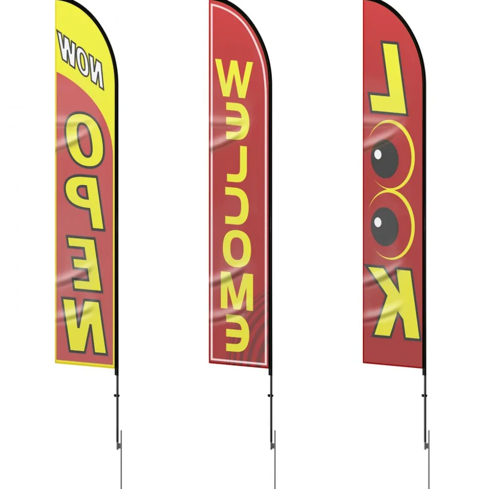 VEVOR Open Flags with Pole Kit, Advertising Flags for Business Outside, Advertising Feather Flag Kit, 3 Flags (Open, Look, Welcome), 3 Poles, 3 Ground Stakes, Swooper Flags for Businesses 16.3 FT