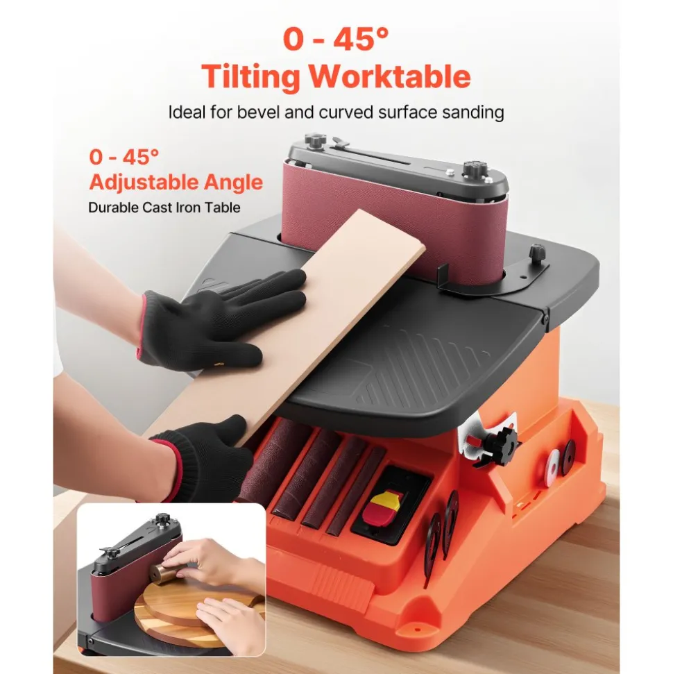 VEVOR Oscillating Belt and Spindle Sander, 2400RPM Benchtop Spindle Sander with 5/8" Stroke, 5 Sleeves (1/2" - 2") & 24" x 3.86" Sanding Belt for Woodworking, Furniture Finishing, DIY Projects