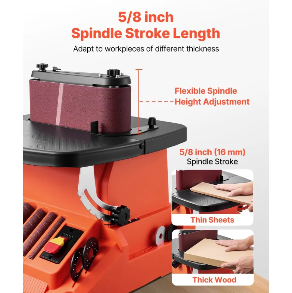 VEVOR Oscillating Belt and Spindle Sander, 2400RPM Benchtop Spindle Sander with 5/8" Stroke, 5 Sleeves (1/2" - 2") & 24" x 3.86" Sanding Belt for Woodworking, Furniture Finishing, DIY Projects