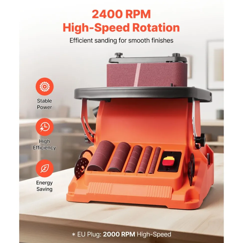 VEVOR Oscillating Belt and Spindle Sander, 2400RPM Benchtop Spindle Sander with 5/8" Stroke, 5 Sleeves (1/2" - 2") & 24" x 3.86" Sanding Belt for Woodworking, Furniture Finishing, DIY Projects