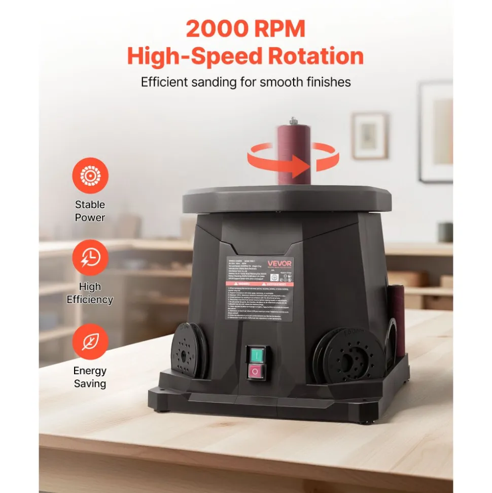 VEVOR Oscillating Spindle Sander, 2000RPM Benchtop Spindle Sander with 6 Sleeves (1/2"-3"), 0.59" Stroke & Dust Connection Port for Furniture Finishing, Crafts Sanding, DIY Woodworking