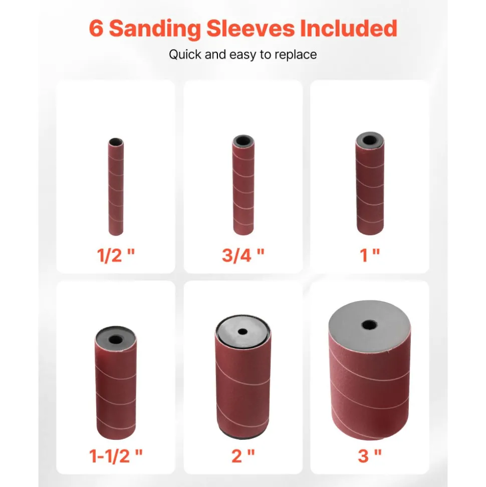 VEVOR Oscillating Spindle Sander, 2000RPM Benchtop Spindle Sander with 6 Sleeves (1/2"-3"), 0.59" Stroke & Dust Connection Port for Furniture Finishing, Crafts Sanding, DIY Woodworking