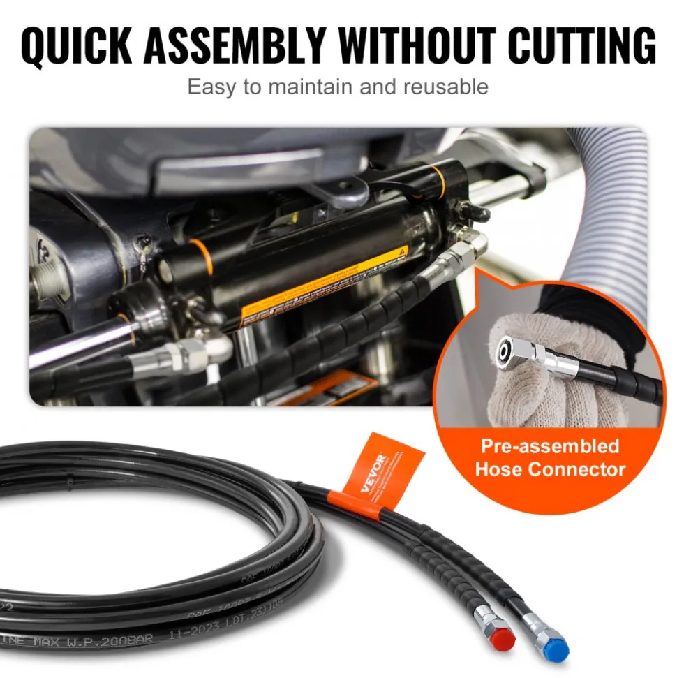 VEVOR Outboard Hose Kit, 20 ft Hydraulic Steering Hose, 2-Piece Leak-Proof TPEE Hydraulic Boat Hoses, Compatible with Marine Hydraulic Outboard Steering Boat System up to 300 HP