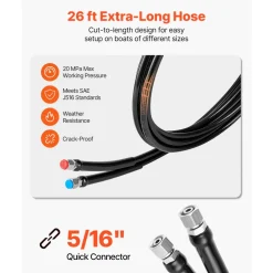 VEVOR Outboard Hydraulic Steering Kit, 200 HP, Marine Boat Hydraulic Steering System with 6.9 MPa Two-Way Lock Helm Pump, Cylinder, 2 PCS 26 ft Hoses, 13.5