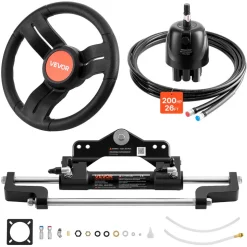 VEVOR Outboard Hydraulic Steering Kit, 200 HP, Marine Boat Hydraulic Steering System with 6.9 MPa Two-Way Lock Helm Pump, Cylinder, 2 PCS 26 ft Hoses, 13.5