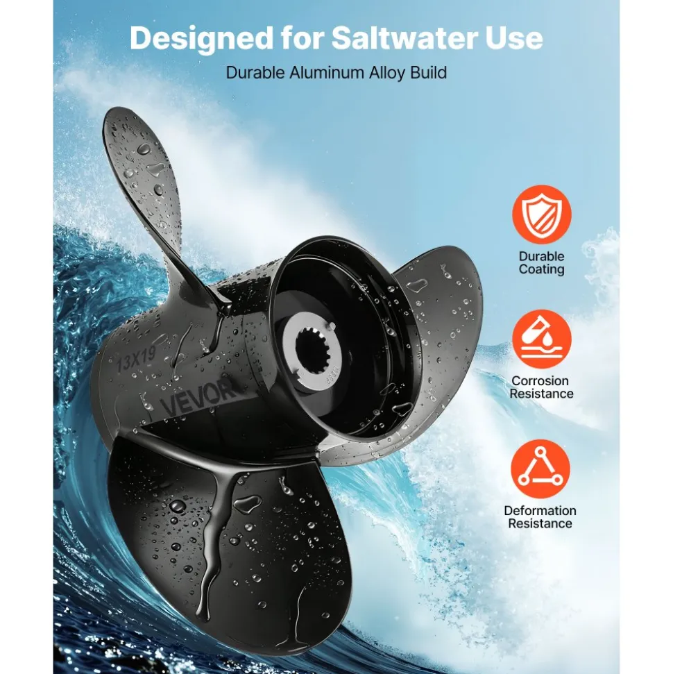VEVOR Outboard Propeller, Upgrade OEM 15 Spline Tooth Aluminum Outboard Boat Propeller Fit Mercury Engines 40-140 HP, 4-1/4" Gearcase, 3-Blade, RH (Right Hand Rotation), OEM Parts No. 48-77346A45