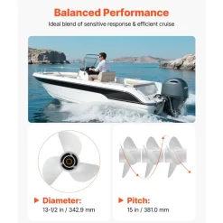 VEVOR Outboard Propeller, Upgrade OEM 15 Spline Tooth Aluminum Outboard Boat Propeller Fit Yamaha Engines 60-130 HP, 4-1/4" Gearcase, 3-Blade, RH (Right Hand Rotation), OEM Parts No. 6E5-45947-00-EL