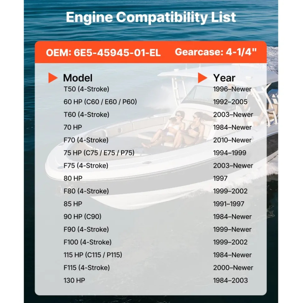 VEVOR Outboard Propeller, Upgrade OEM 15 Spline Tooth Aluminum Outboard Boat Propeller Fit Yamaha Engines 50-130 HP, 4-1/4" Gearcase, 3-Blade, RH (Right Hand Rotation), OEM Parts No. 6E5-45954-00-EL