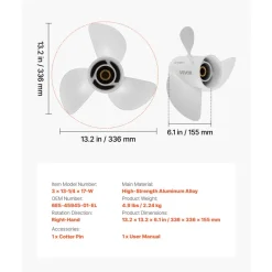 VEVOR Outboard Propeller, Upgrade OEM 15 Spline Tooth Aluminum Outboard Boat Propeller Fit Yamaha Engines 50-130 HP, 4-1/4
