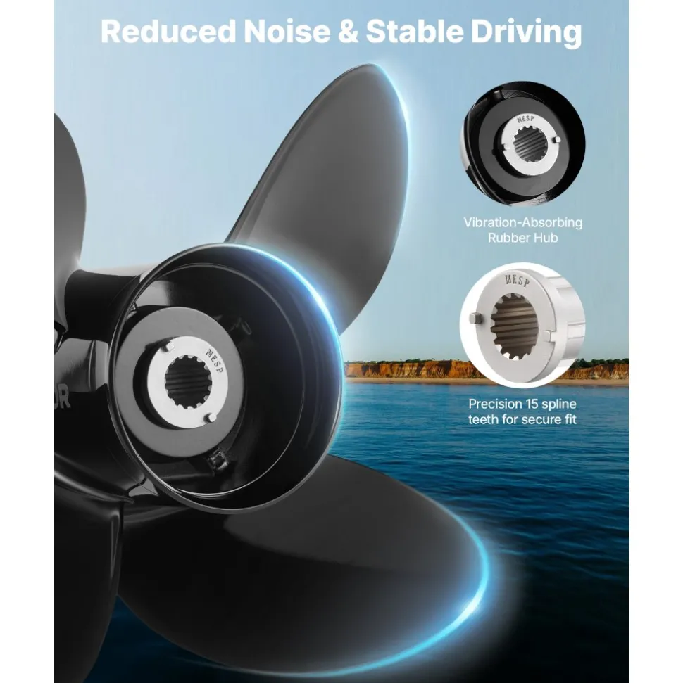VEVOR Outboard Propeller, Upgrade OEM 15 Spline Tooth Aluminum Outboard Boat Propeller Fit Mercury/Mariner Engines 135-300 HP, 4-3/4" Gearcase, 4-Blade, RH (Right Hand Rotation), OEM No. 48-8M0084495