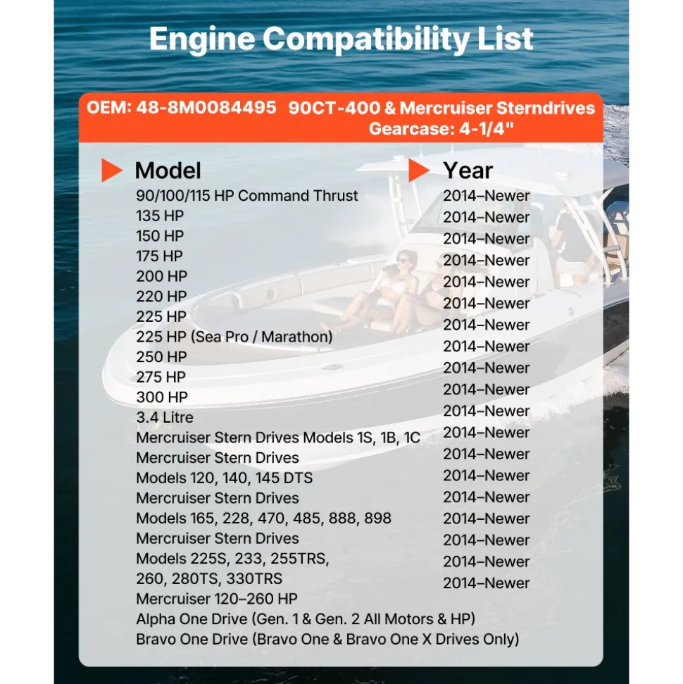 VEVOR Outboard Propeller, Upgrade OEM 15 Spline Tooth Aluminum Outboard Boat Propeller Fit Mercury/Mariner Engines 135-300 HP, 4-3/4" Gearcase, 4-Blade, RH (Right Hand Rotation), OEM No. 48-8M0084495