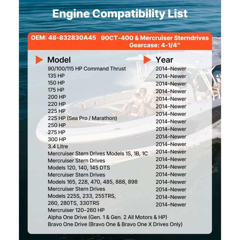 VEVOR Outboard Propeller, Upgrade OEM 15 Spline Tooth Aluminum Outboard Boat Propeller Fit Mercury/Mariner Engines 135-300 HP, 4-3/4" Gearcase, 3-Blade, RH (Right Hand Rotation), OEM No. 48-832830A45