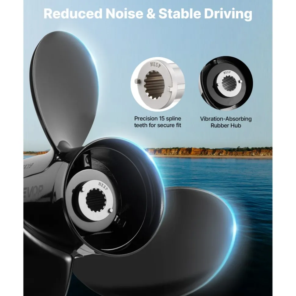 VEVOR Outboard Propeller, Upgrade OEM 15 Spline Tooth Aluminum Outboard Boat Propeller Fit Mercury/Mariner Engines 135-300 HP, 4-3/4" Gearcase, 3-Blade, RH (Right Hand Rotation), OEM No. 48-832830A45