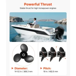 VEVOR Outboard Propeller, Upgrade OEM 15 Spline Tooth Aluminum Outboard Boat Propeller Fit Mercury/Mariner Engines 135-300 HP, 4-3/4