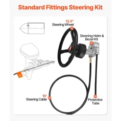 VEVOR Outboard Steering System 10' Boat Steering Cable 10 Feet Marine Steering System 3/4'' Shaft with 13.5 Inch Wheel for Yachts and Waterborne Vehicles