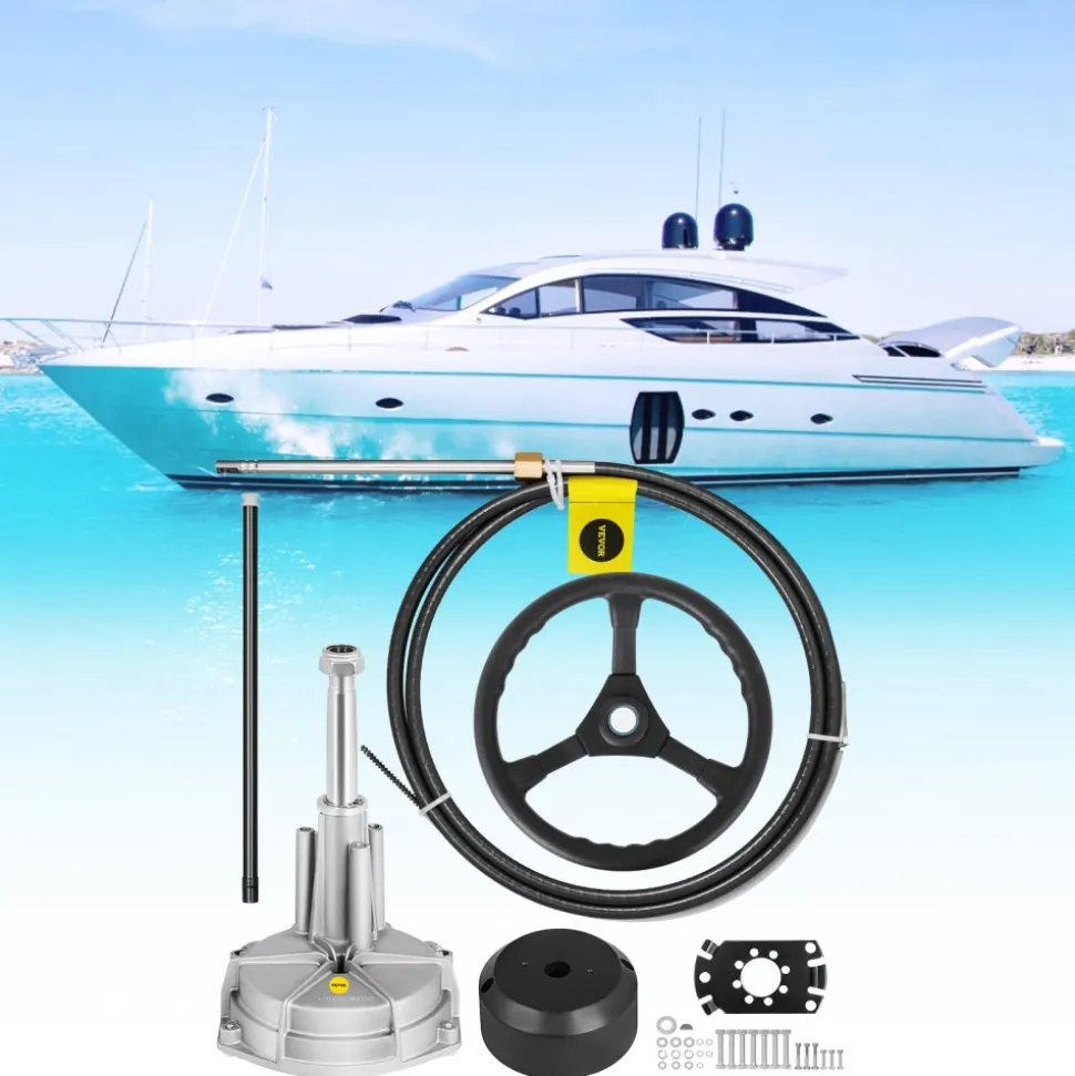 VEVOR Outboard Steering System 10' Boat Steering Cable 10 Feet Marine Steering System 3/4'' Shaft with 13.5 Inch Wheel for Yachts and Waterborne Vehicles