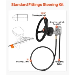 VEVOR Outboard Steering System SS13715 Safe-T Quick Connect Rotary Steering System 15' Steering Cable With 13" Wheel Durable Marine Steering System