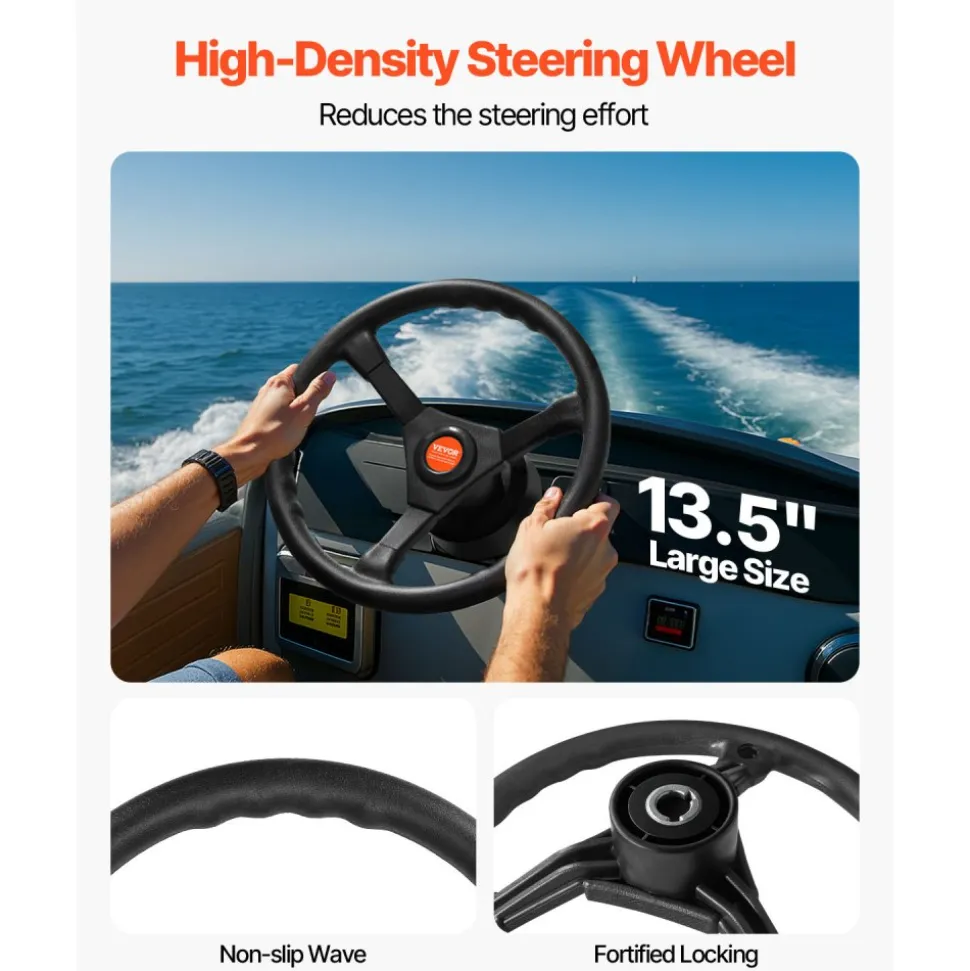 VEVOR Outboard Steering System 14' Outboard Steering Kit 14 Feet Boat Steering Cable with 13" Wheel Durable Marine