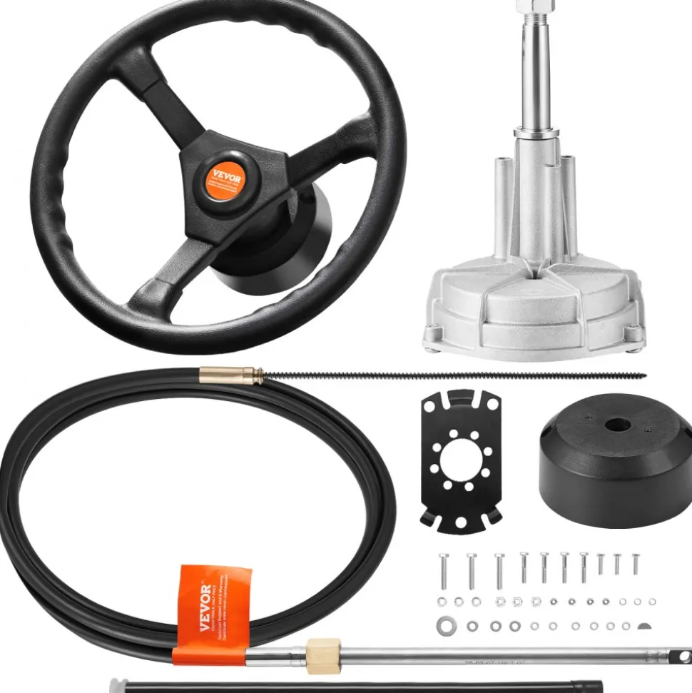 VEVOR Outboard Steering System 14' Outboard Steering Kit 14 Feet Boat Steering Cable with 13" Wheel Durable Marine