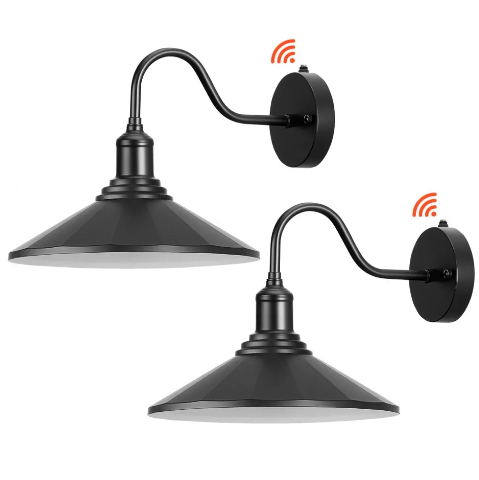 VEVOR Outdoor Barn Light, 11.5 in Diameter, 2-Pack Farmhouse Gooseneck Light Fixture, Dusk to Dawn Exterior Wall Sconce, with Anti-Rust, E26 Bulb Compatible for Porch, House, Entryway, Garage, Black