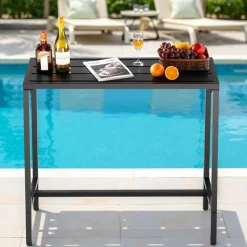 VEVOR Outdoor Bar Table, 39.4 x 15 in Patio Bar Table, Waterproof Top & Sturdy Metal Frame, Rectangle Counter Height Dining Tables, Outdoor Furniture for Balcony, Yard, Hot Tub, Poolside, Indoor