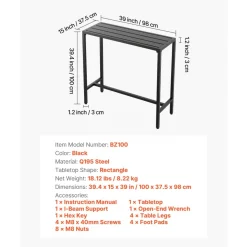 VEVOR Outdoor Bar Table, 39.4 x 15 in Patio Bar Table, Waterproof Top & Sturdy Metal Frame, Rectangle Counter Height Dining Tables, Outdoor Furniture for Balcony, Yard, Hot Tub, Poolside, Indoor
