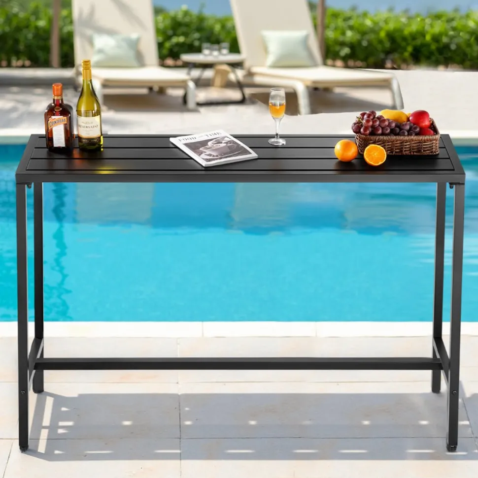 VEVOR Outdoor Bar Table, 55 x 15 in Patio Bar Table, Waterproof Top & Sturdy Metal Frame, Rectangle Counter Height Dining Tables, Outdoor Furniture for Balcony, Yard, Hot Tub, Poolside, Indoor