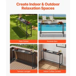 VEVOR Outdoor Bar Table, 63 x 15 in Patio Bar Table, Waterproof Top & Sturdy Metal Frame, Rectangle Counter Height Dining Tables, Outdoor Furniture for Balcony, Yard, Hot Tub, Poolside, Indoor