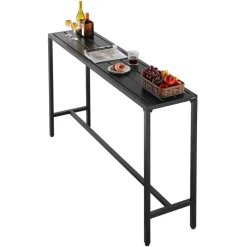 VEVOR Outdoor Bar Table, 63 x 15 in Patio Bar Table, Waterproof Top & Sturdy Metal Frame, Rectangle Counter Height Dining Tables, Outdoor Furniture for Balcony, Yard, Hot Tub, Poolside, Indoor