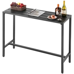VEVOR Outdoor Bar Table, 47 x 15 in Patio Bar Table, Waterproof Top & Sturdy Metal Frame, Rectangle Counter Height Dining Tables, Outdoor Furniture for Balcony, Yard, Hot Tub, Poolside, Indoor