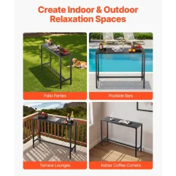 VEVOR Outdoor Bar Table, 47 x 15 in Patio Bar Table, Waterproof Top & Sturdy Metal Frame, Rectangle Counter Height Dining Tables, Outdoor Furniture for Balcony, Yard, Hot Tub, Poolside, Indoor