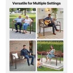 VEVOR Outdoor Bench, 46 inch, Carbon Steel Metal Frame with PVC Mesh Pattern Backrest and Round Edge Armrests, Weatherproof Outside Bench for Patio, Garden, Park, Yard, Front Porch, Antique Bronze