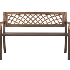 VEVOR Outdoor Bench, 46 inch, Carbon Steel Metal Frame with PVC Mesh Pattern Backrest and Round Edge Armrests, Weatherproof Outside Bench for Patio, Garden, Park, Yard, Front Porch, Antique Bronze