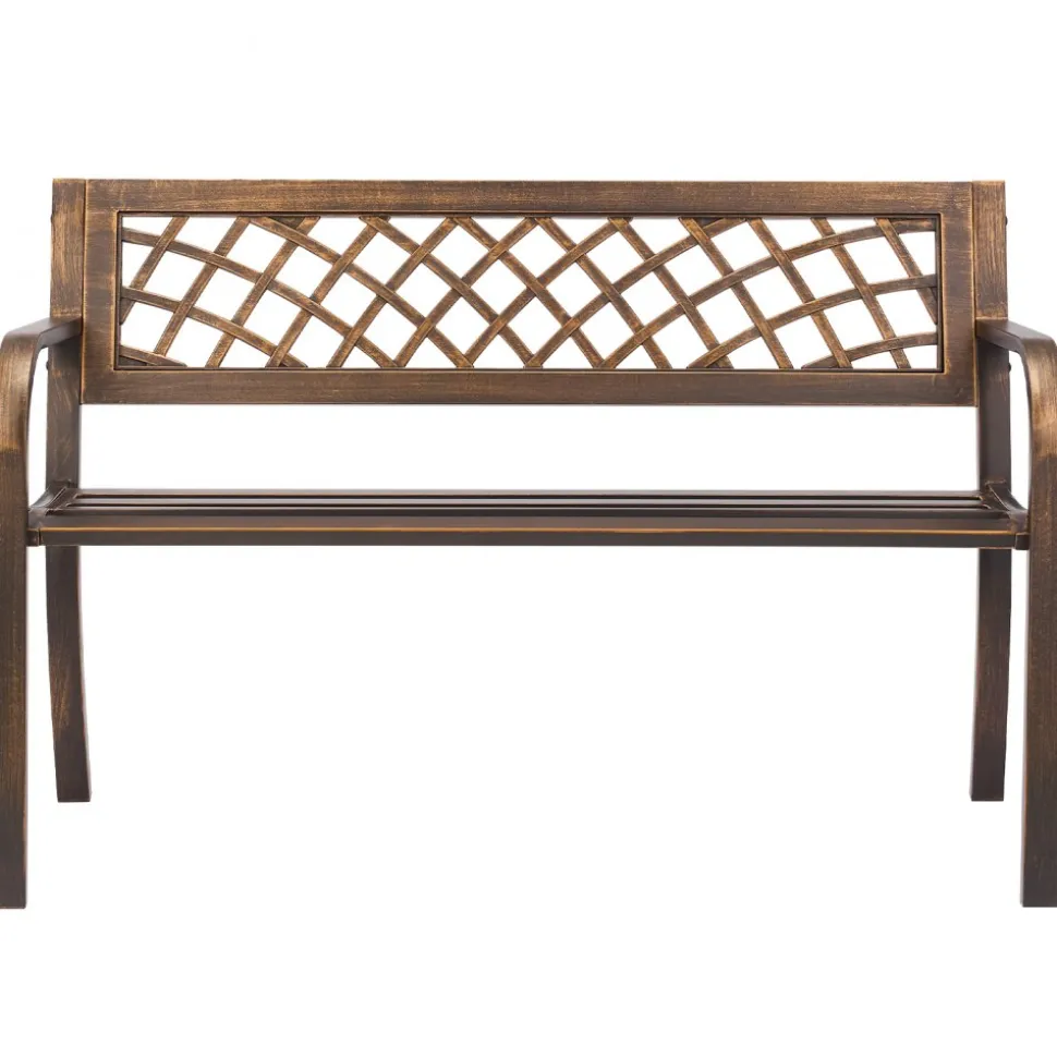 VEVOR Outdoor Bench, 46 inch, Carbon Steel Metal Frame with PVC Mesh Pattern Backrest and Round Edge Armrests, Weatherproof Outside Bench for Patio, Garden, Park, Yard, Front Porch, Antique Bronze