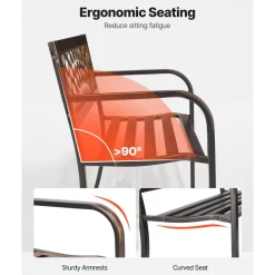 VEVOR Outdoor Bench, 46 inch, Carbon Steel Metal Frame with PVC Mesh Pattern Backrest and Round Edge Armrests, Weatherproof Outside Bench for Patio, Garden, Park, Yard, Front Porch, Antique Bronze