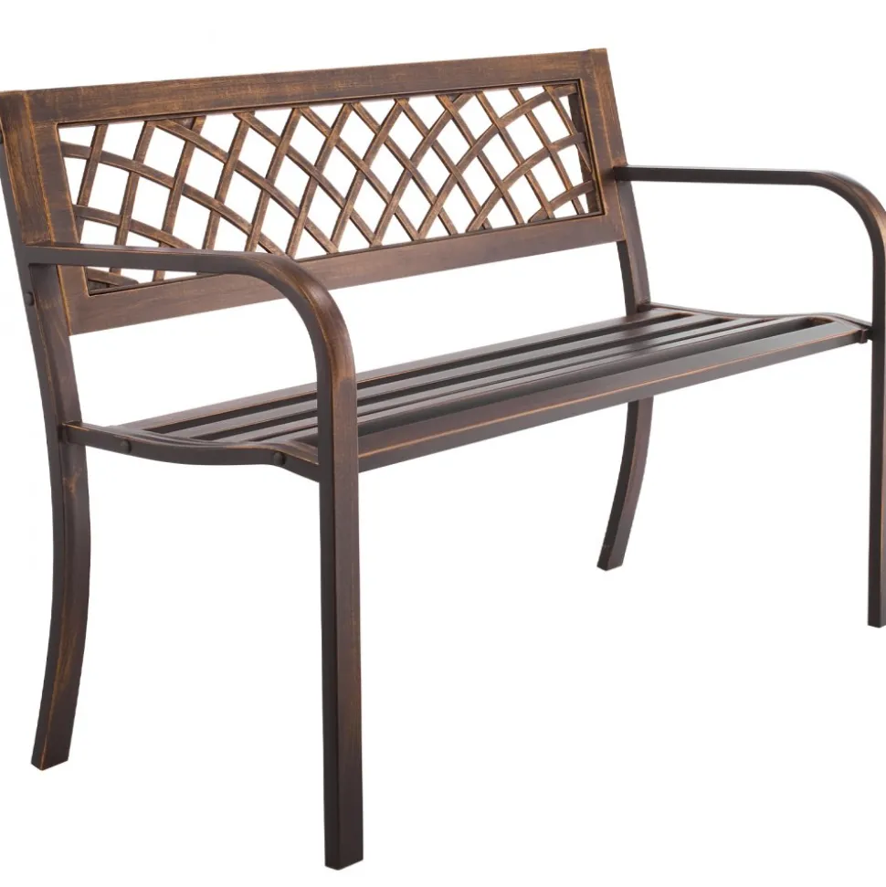 VEVOR Outdoor Bench, 46 inch, Carbon Steel Metal Frame with PVC Mesh Pattern Backrest and Round Edge Armrests, Weatherproof Outside Bench for Patio, Garden, Park, Yard, Front Porch, Antique Bronze