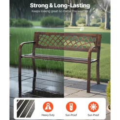 VEVOR Outdoor Bench, 46 inch, Carbon Steel Metal Frame with PVC Mesh Pattern Backrest and Round Edge Armrests, Weatherproof Outside Bench for Patio, Garden, Park, Yard, Front Porch, Antique Bronze
