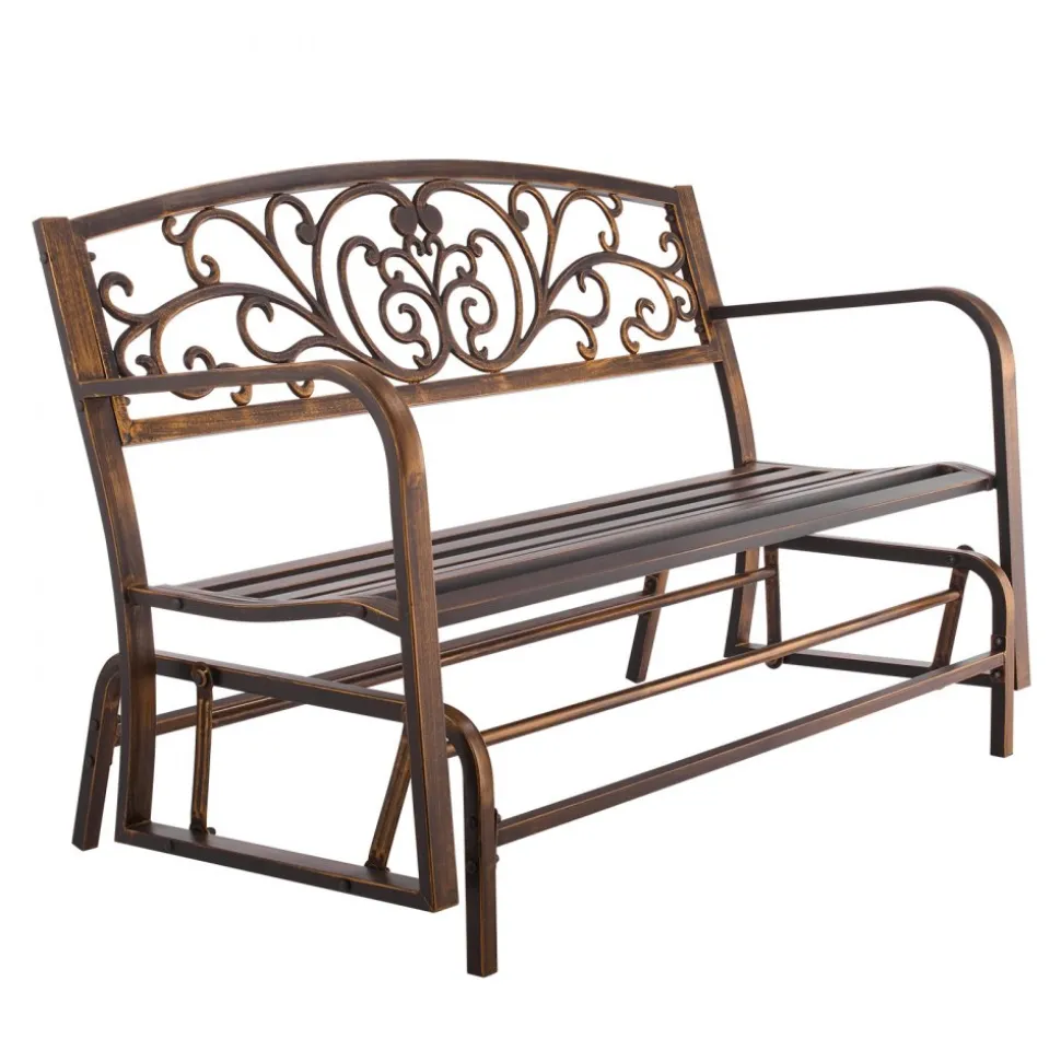 VEVOR Outdoor Bench, 50 inch, Carbon Steel Metal Frame with Cast Iron Backrest and Round Edge Armrests, Weatherproof Outside Glider Bench for Patio, Garden, Park, Yard, Front Porch, Antique Bronze