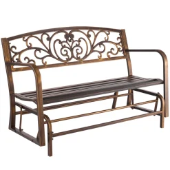 VEVOR Outdoor Bench, 50 inch, Carbon Steel Metal Frame with Cast Iron Backrest and Round Edge Armrests, Weatherproof Outside Glider Bench for Patio, Garden, Park, Yard, Front Porch, Antique Bronze