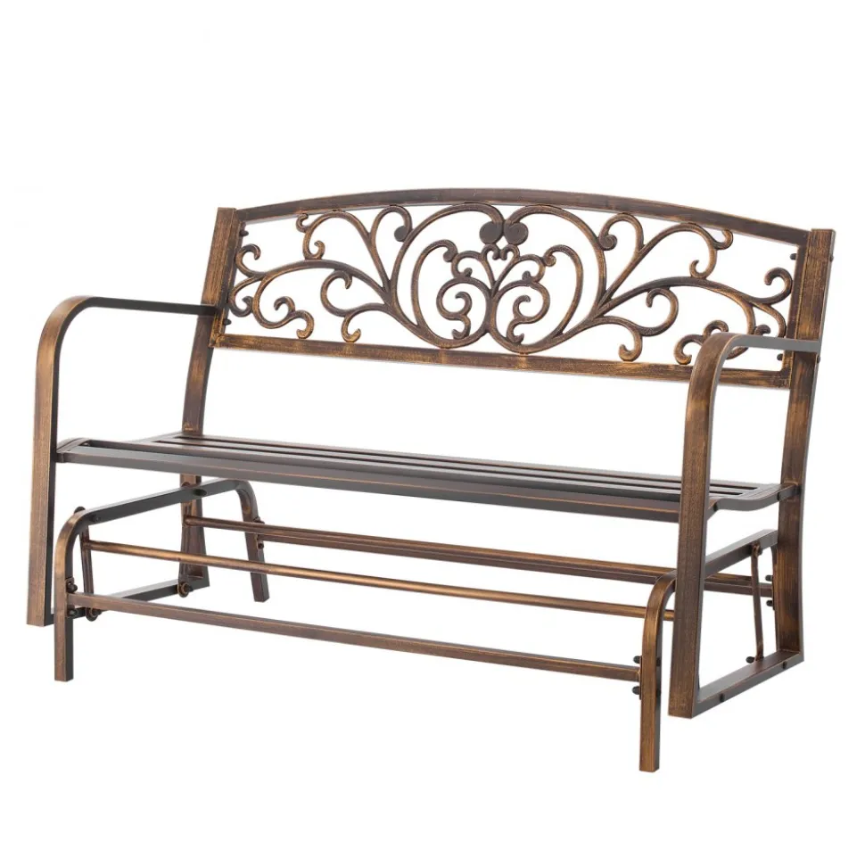 VEVOR Outdoor Bench, 50 inch, Carbon Steel Metal Frame with Cast Iron Backrest and Round Edge Armrests, Weatherproof Outside Glider Bench for Patio, Garden, Park, Yard, Front Porch, Antique Bronze