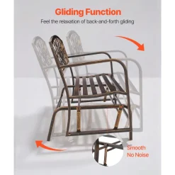 VEVOR Outdoor Bench, 50 inch, Carbon Steel Metal Frame with Cast Iron Backrest and Round Edge Armrests, Weatherproof Outside Glider Bench for Patio, Garden, Park, Yard, Front Porch, Antique Bronze