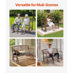 VEVOR Outdoor Bench, 50 inch, Carbon Steel Metal Frame with Cast Iron Backrest and Round Edge Armrests, Weatherproof Outside Glider Bench for Patio, Garden, Park, Yard, Front Porch, Antique Bronze