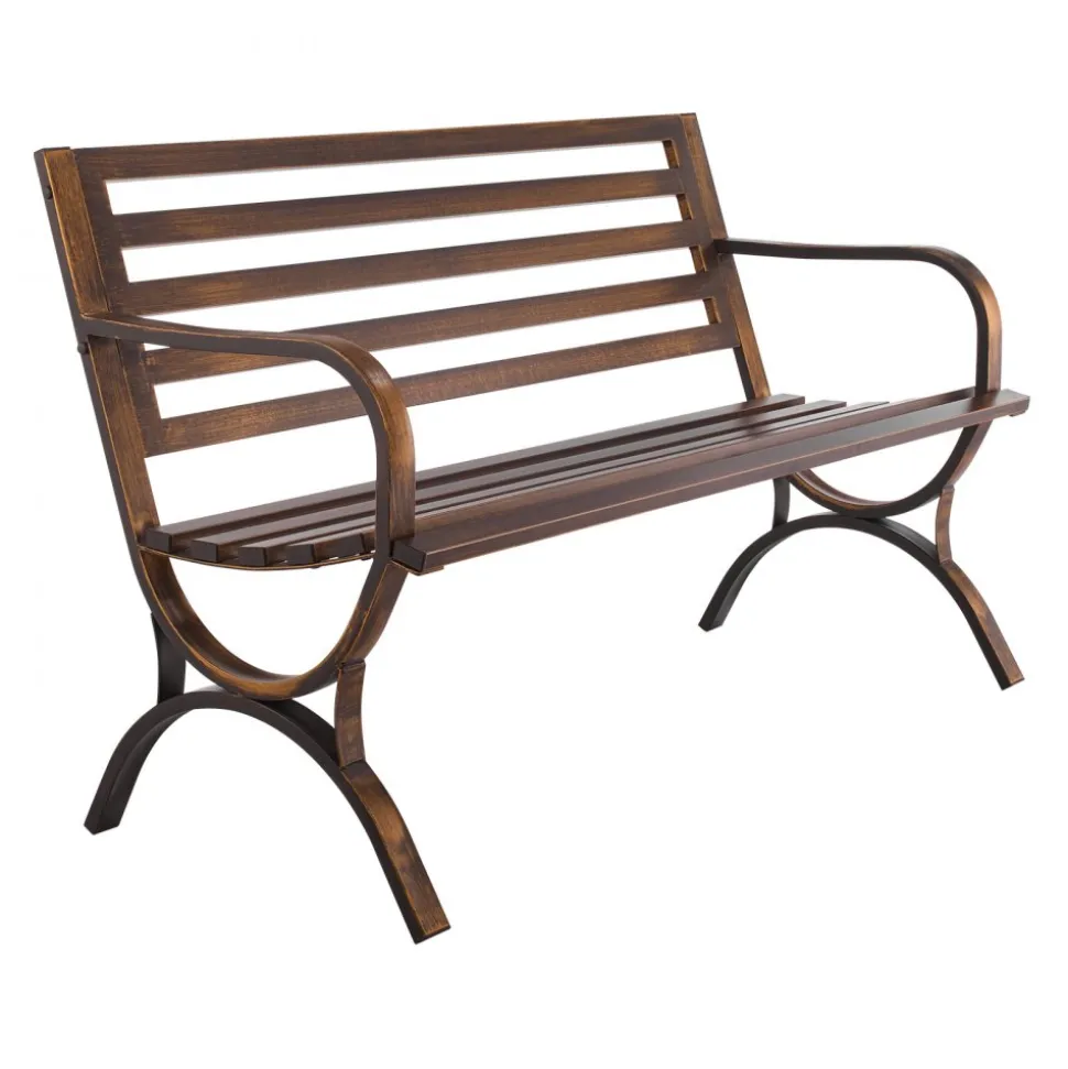 VEVOR Outdoor Bench, 50 inch, Carbon Steel Metal Frame with Slatted Pattern Backrest and Round Edge Armrests, Weatherproof Outside Bench for Patio, Garden, Park, Yard, Front Porch, Antique Bronze