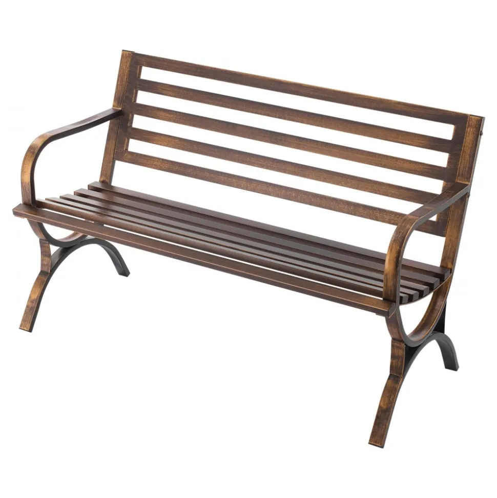 VEVOR Outdoor Bench, 50 inch, Carbon Steel Metal Frame with Slatted Pattern Backrest and Round Edge Armrests, Weatherproof Outside Bench for Patio, Garden, Park, Yard, Front Porch, Antique Bronze