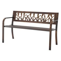 VEVOR Outdoor Bench, 50 inch, Carbon Steel Metal Frame with PVC Floral Pattern Backrest and Round Edge Armrests, Weatherproof Outside Bench for Patio, Garden, Park, Yard, Front Porch, Antique Bronze